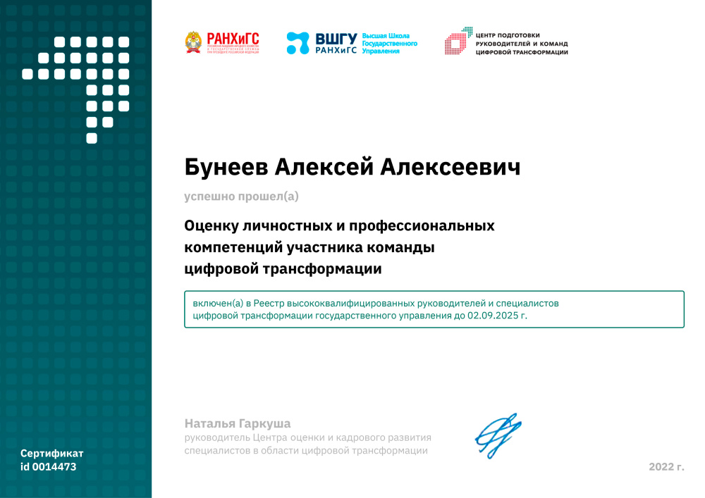 Включен в Реестр высококвалифицированных руководителей и специалистов cdto.work ID0014473